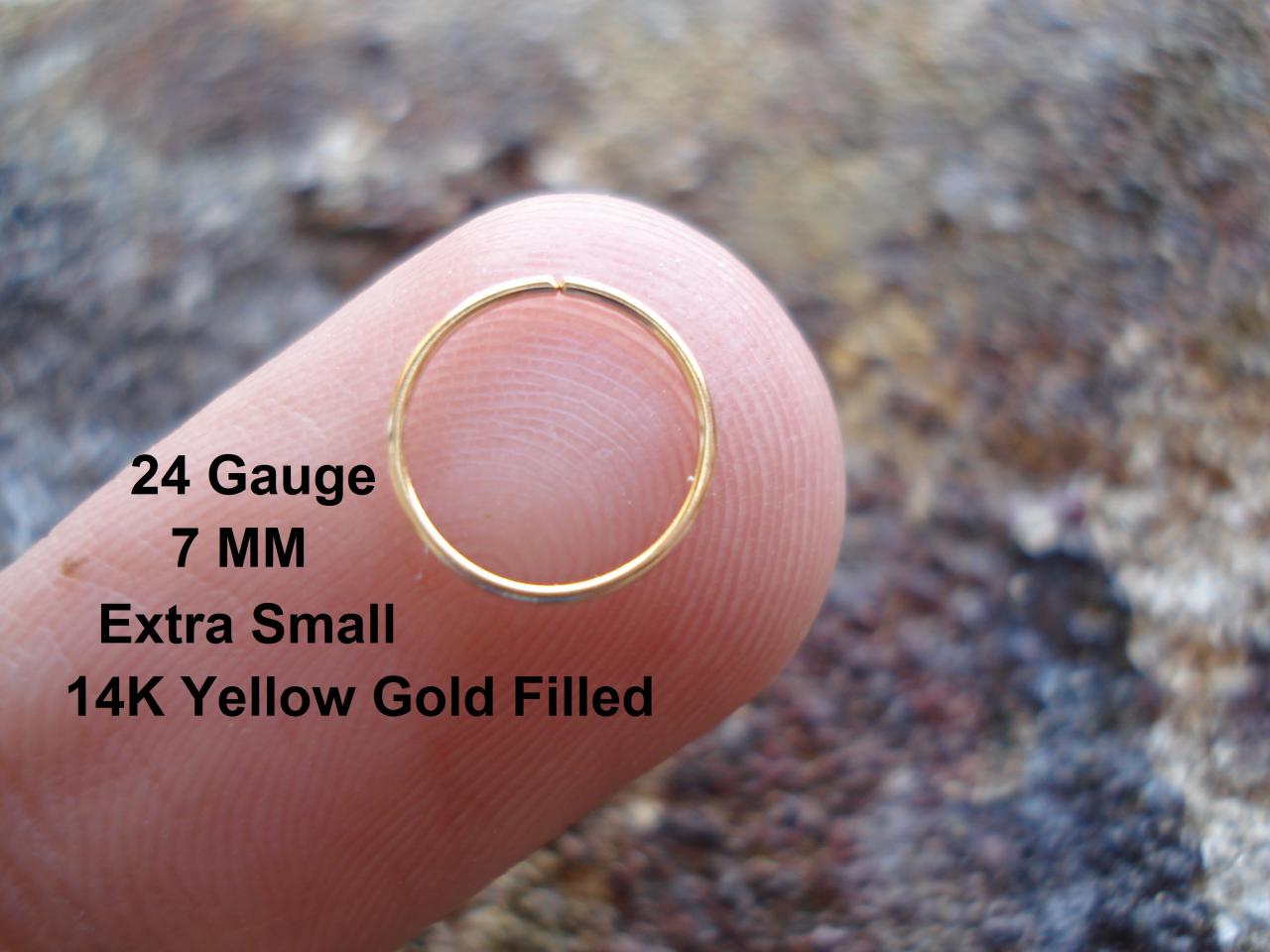 Extra Small 24 Gauge 14k Yellow Gold Filled For Nose Ring/hoop Helix/earring/tragus,7 Mm Inner Diameter