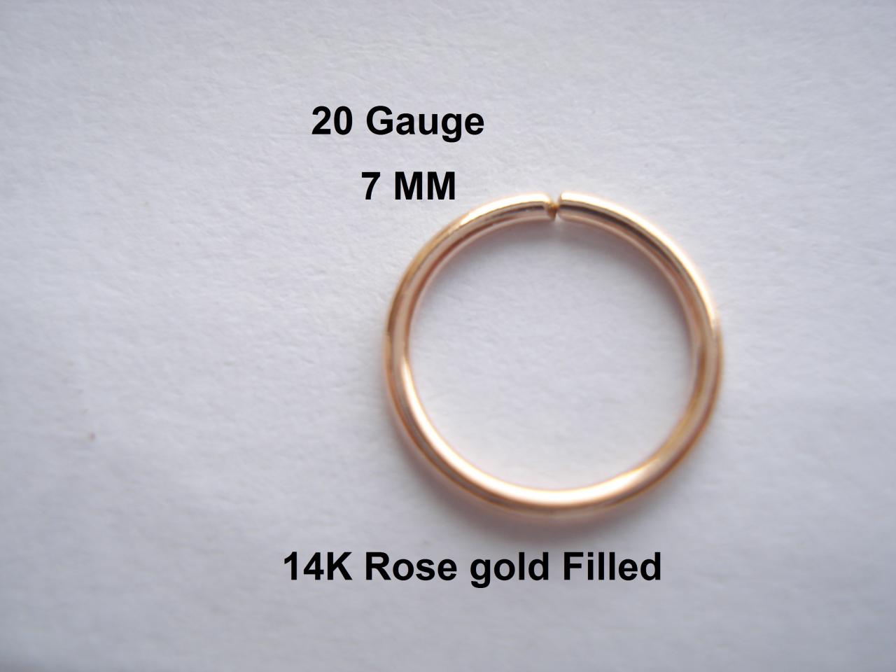 20g Gauge 14k Rose Gold Fille, Septum/nose Ring/hoop Helix/earring/tragus,7 Mm Inner Diameter
