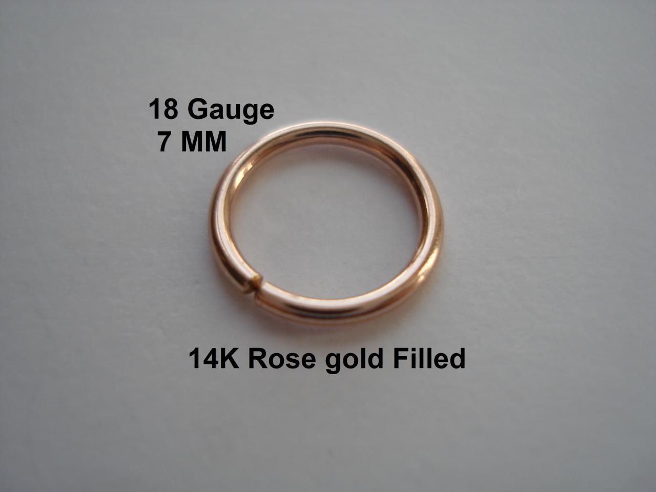 18g Gauge 14k Rose Gold Filled, Septum/nose Ring/hoop Helix/earring/tragus,7 Mm Inner Diameter